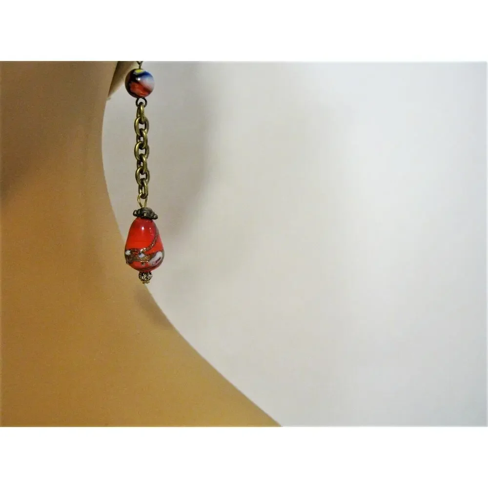 Handmade Art Glass Beaded long Dangle Drop Earrings 2 inch
